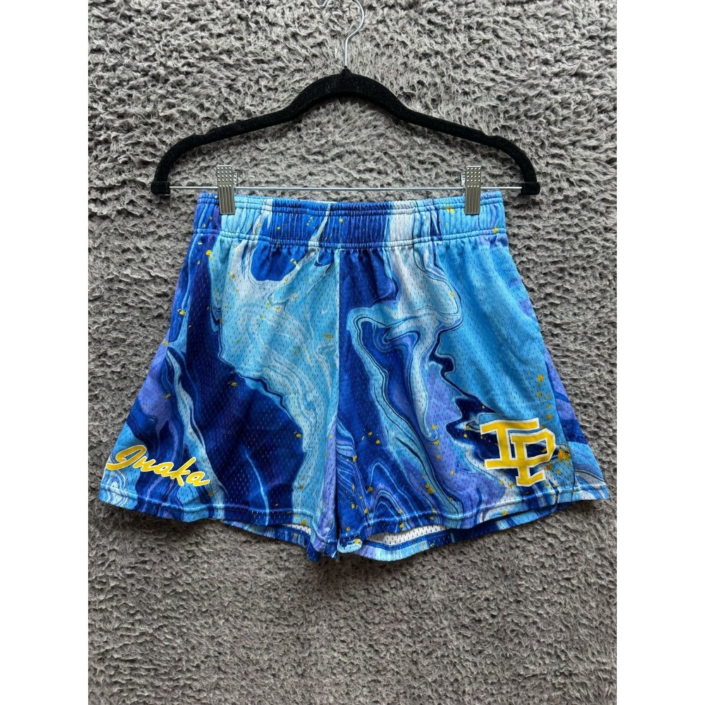 Inaka Power Ocean Waves Drawstring Workout Shorts Blue Mens Size M